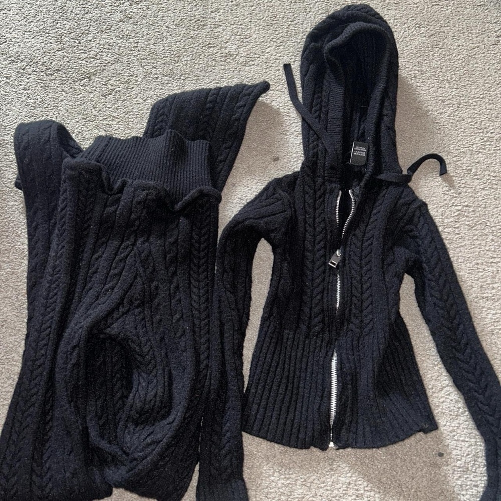 Black Cable Knit Women's Set US xs